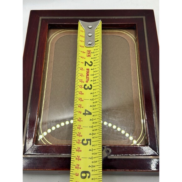 Vintage Cherry Wood Lacquer Silver Inlay Lions MCM Picture Frame Desk Shelf - Picture 8 of 8